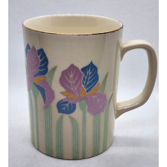 CUP/MUG -OTAGIRI-Japan-Pink Blue Iris Flower-Gold Trim - Picture 4 of 15